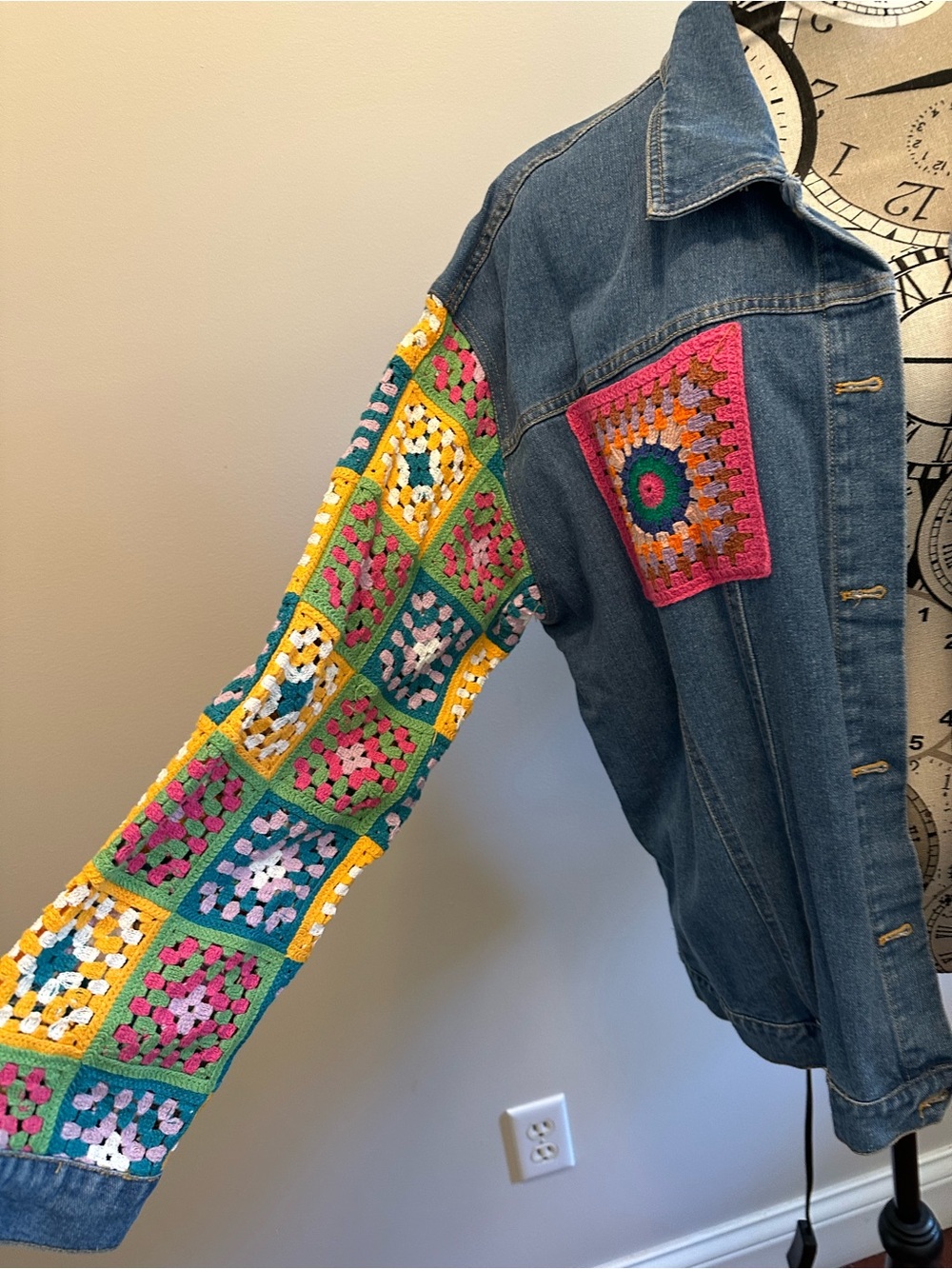 Fantastic Fawn Light Blue Denim Jacket with Crochet Sleeves - Picture 2 of 4